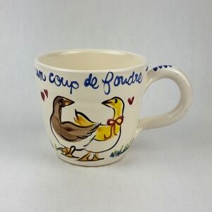 Vintage La Madeleine Bistro Hand Painted Jumbo Mug Geese Un Coup de Foudre